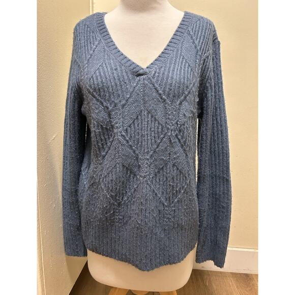 St John's Bay Women's Sweater Soft Ribbed Blue V-Neck Pullover Knit - Size Small - Picture 3 of 7
